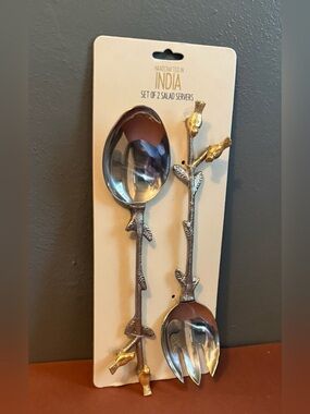 Handcrafted in India Silver and Gold Branch-Style Salad Servers Set